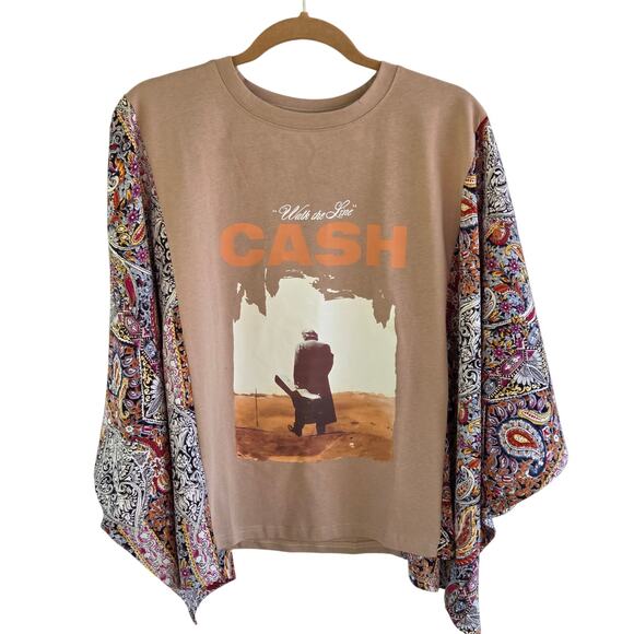 Johnny Cash Walk the Line Top – Boho Paisley Sleeve, Fits up to XXL - Picture 1 of 8